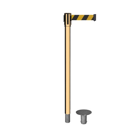 MONTOUR LINE Retractable Belt Removable Stanchion, 2ft Pol.Brass Post  9ft. Blk/Ye MX530R-PB-BYD-90